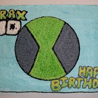 Ben Ten This cake was done for a freinds sons birthday. It is in whipped cream icing. It was altered to say Brax ten for the sons name. Enjoy!