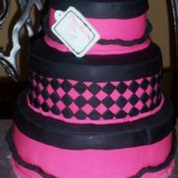 Parisene Birthday For 11 Yr Old Girl Fondant stacked cake. Chocolate cake w/chocolate mousse filling, french vanilla w/french vanilla mousse filling, and strawberry cake w/...