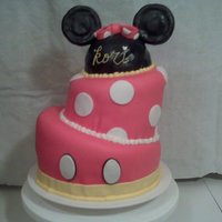 Topsy Turvy Minnie Minnie mouse topsy turvy. Hat made with RKT and ears out of RKT covered in fondant. Bow made from MC.