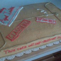 Spy Theme Soy theme bday. Standard half sheet cake with BC. to get cracking look, I lifted the cake with the cake board and "rolled" it....