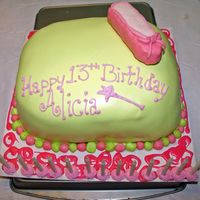 Pillow Cake For Ballerina MMF fondant and gumpaste covered, the Mom added a real tiara next to the ballet slipper.