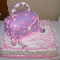 Purse Cake The bottom is covered in buttercream the purse in mmf. I used a wire covered in foil under the handle of the purse.