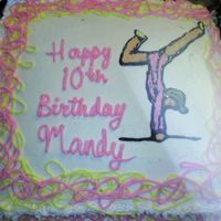 Gymnastics Cake Freehanded in buttercreme and piping gel.Thanks for hte idea.