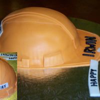 Hard Hat Retirement Cake This cake was made for a friend who requested an orange hard hat with 'the chief' labelled on the back. I used the wilton soccer...