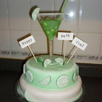 Margarita Cake 50th birthday cake, 8 and 10 inch single layer, fondant on buttercream, green jello margarita, sugar rim.