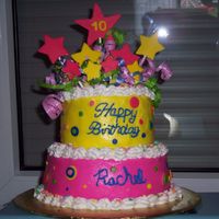 Bright Birthday Cake for 10 year old girl. Her mom wanted loud and fun. Thanks to tdybear1978 for the inspiration.