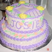 Stacked Birthday Cake Cake is 10" & 8". Tjhis is the first stacked cake I have ever made. I used straws as dowels. The cake is chiffon cake filled...