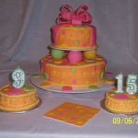 Polka Dots bc cake with fondant decorations. For 2 sisters whose birthdays are very close together and they were having a joint party.
