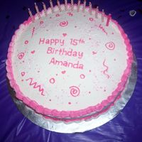 Pink Birthday Cake White cake with fresh strawberries as the filling. Frosted with whipped cream and royal icing decorations
