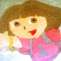 Dora The Explorer Chocolate and Vanilla cake stacked and filled with strawberry jam, covered in buttercream. It was for my goddaughter's 1st birthday.