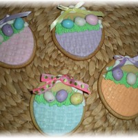 Easter Basket Cookies.. NFSC with fondant and royal icing accents and jelly beans!