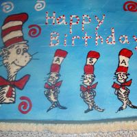 Cat In The Hat For my little boy's 5th birthday...the little cats spell out his name, Asa. Chocolate cake with buttercream.
