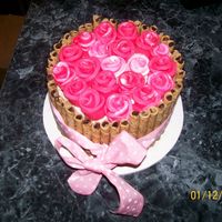 Valentines Day Made this just for fun 6 inch with BC, I cant ever remember the name of those cookies I think it starts with a P... anyway fondant rose and...