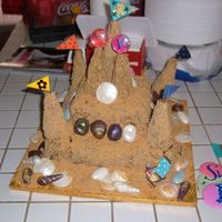 Sand Castle Cheesecake This is a two-tier cheesecake covered in chocolate ganache and graham cracker crumbs. The towers are sugar cones done the same way. I...