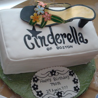 Cinderella Shoes My mom loves cinderella of boston shoes, this was her birthday cake, Shoe is made out of gumpaste and all hand colored.
