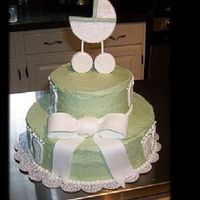Sage Footpring And Stroller Baby Shower Cake The icing is butter cream and the decorations are gum paste. My instructions on how I made this cake can be found here http://www....