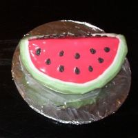 Watermelon Cake I had a leftover quarter of cake from the wilton ball pan so I tried making a watermelon wedge.