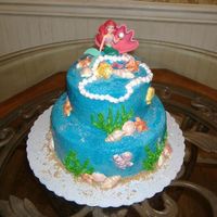 The Little Mermaid Airbrushed butter cream icing with chocolate melt sea shells, fish, etc.