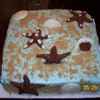 Seashell Cake BC icing with Chocolate Shells and Brown Sugar "sand"