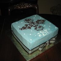 Blue And Brown Themed Baptism Cross Cake Used Mousseline recipe for frosting and cookies and cream (crushed Oreos) mousseline for the filling. This was quite delicious but because...