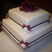 Ivory & Burgandy Wedding Cake 