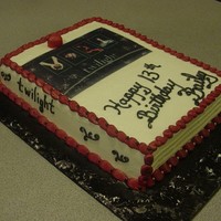 Twilight Birthday buttercream with icing print and marzipan for apple. doesn't show in photo well, but it had glitter and pearl spray and it kind of...