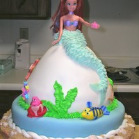 Little Mermaid Birthday Cake White cake with buttercream and Wilton Ready to use Fondant Chocolate Shells on board. My first Fondant Cake.