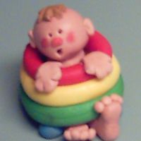 Child In Walker Cute, got the idea from clay books, fondant and gumpaste. stands 12" tall and 15" wide