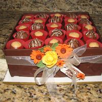 Cake Made To Look Like A Box Of Choclates. 8 inch peanut butter cake. Sides of box are dark chocolate. Truffles are homemade buckeyes and chocolate/peanut butter truffles. Flowers...