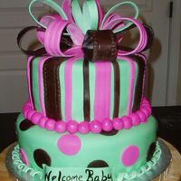 Pink Brown And Green Baby shower cake in corors of the nursery