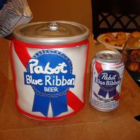 Pabst Blue Ribbon Can Fondant covered replica of a Pabst Blue Ribbon Can