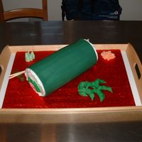 California Roll when you cut into this cake, i had jelly rolled it with dyed pink, dark green and light green pices inside to look like the avocade,...