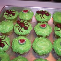 Bbq Cupcakes Buttercream frosting, ants were almond M&Ms