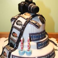Camera Cake made for a die-hard photography fan. Crusting BC and Fondant with edible images.
