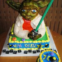 Yoda Made this cake for a 1 year old birthday with a star wars theme. My first sculpted cake. I think it turned out pretty well. Hand-sculpted...