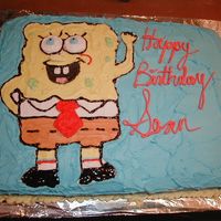 Spongebob Cake This is the very first cake I ever made. It was for my sons 5th birthday. My tools were an uncooked piece of spaghetti and a butter knife....