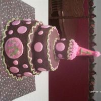 Chocolate Pink Pokadots choc b/c with pink mm fondant dots, icecream cone on top iced