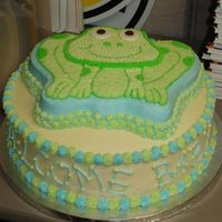 Frog Baby Shower Cake I made this for a baby shower at work. The mother-to-be chose frogs as her nursery theme. It is buttercream and white cake on the bottom...