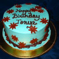 Teal & Brown Cake This 8" white chocolate cake with strawberry filling was iced in strawberry flavored buttercream with brown fondant accents and...