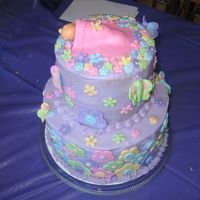 Jules Shower baby shower cake for my little sister, vanilla cake strawberry cream cheese filling. theme was butterflies and flowers..