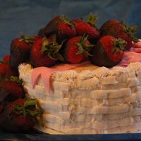 Triple Strawberry Cake With Chocolate Strawberry Cascade With Basketweave This is for my mother in laws 75 bday party