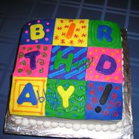 Happy Birthday Quilt covered with fondant with fondant & BC accents;