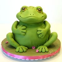 Frog Friendly Frog from Debbie Brown's 50 Easy Party Cakes. Made from pound cake covered in fondant for my daughter's 3rd birthday