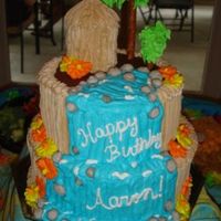 Luau Waterfall Cake I made this one for my husband's surprise birthday luau. It is double layer pound cake 10 inch and 8 inch. The tiki hut was 2 cupcakes...