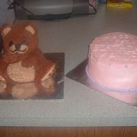 1St Birthday Cake The bear is for the new one year old to tear apart, kinda stinks knowing all that hard work just to end up on the floor. The pink cake is...
