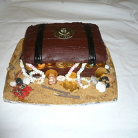 Treasure Chest Two rectangular chocolate cakes, with a wedge cut out of the front of the top cake. Decorated with chocolate buttercream, liquorice for...