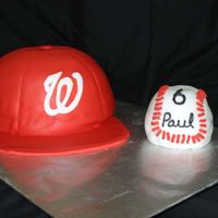 Washington Nationals Cake This was made using the pirex mixing bowl and an 8" round. Covered in MM fondant and the bill is gumpaste.