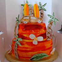 Surfer, Palm Trees, Woodie Horrible replica attempt of Pinkbunny's cake. Fondant, gel paints, fondant accents