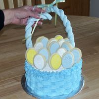 Easter Cake (2006) Wilton design; fondant handle broke. Sugar cookies w/fondant, some with luster dust.