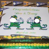 Notre Dame Groom's Cake I MADE THIS FOR MY BIL'S WEDDING. HE LOVES NOTRE DAME FOOTBALL AND I THOUGHT THIS WOULD BE CUTE....I MADE THE PIC AND THEN LAMINATED...